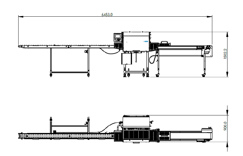 Millitec Ultrasonic Wrap Cutter schematic with dimensions – side and top views